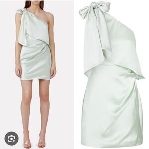 Significant Other Mint Green One-Shoulder Satin Dress